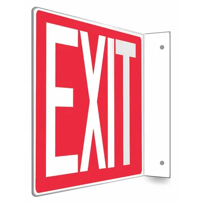 CONDOR Safety Sign: PETG, Mounting Holes Sign Mounting, 8 in x 12 in Nominal Sign Size - L-Shape Projection Exit Signs