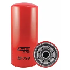 Spin-on fuel filter with cellulose media and integral gasket. Outside diameter 5 3/8 in, thread size 1 3/8"-16. Used in diesel engine fuel systems for heavy-duty vehicles and equipment.