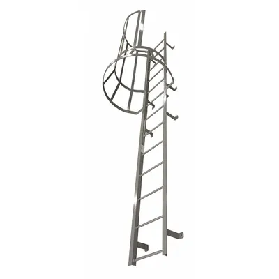 COTTERMAN Fixed Ladder with Safety Cage: 24 ft Overall Ht, 26 in Overall Wd, Steel - Safety Cage Fixed Ladders