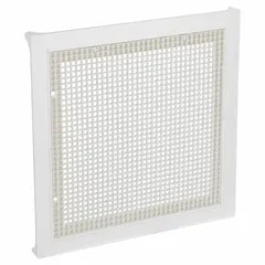 This lay-in filter grille is designed for return air applications in HVAC systems. It features a white matte plastic construction with an egg crate pattern, measuring 23 3/4 inches in height and width, and 2 1/8 inches in depth. The grille accommodates a filter to trap particulates before air re-enters the system. It is not fire rated.