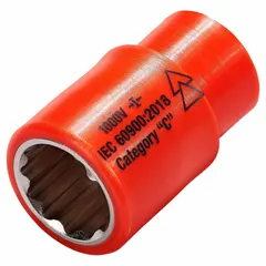 This 3/8" drive SAE insulated hand socket features a 5/8 in socket size, 12-point standard profile, and chrome finish. With a 2 in overall length, it is designed for tightening or loosening fasteners in electrical work where insulation is required. The 12-point design provides secure engagement on hex fasteners.