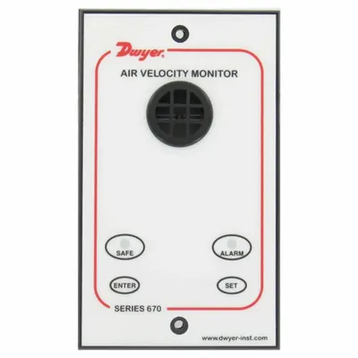Dwyer 670 Fume Hood Airflow Monitor, 120V AC, Plastic, with Mounting Bracket - Fume Hood Airflow Monitors