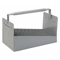 Steel caddy with 66 compartments designed to organize and store 3/4 in pipe nipples. Measures 6 9/16 in H, 12 1/2 in W, and 7 in Lg. Used in workshops and industrial settings for sorting nipples by length for quick access during maintenance or fabrication.