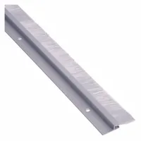 This metal leaf weatherstripping seals gaps around doors to block drafts, dust, and insects. It features an aluminum flange and a nylon brush insert, providing a flexible barrier for commercial or industrial door applications. The product measures 8 ft in length, 2 1/16 in width, and 3/8 in height