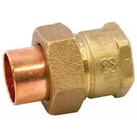Cast bronze union for connecting copper tube to threaded pipe. Cup end accepts 1 in CTS copper tube; FNPT end connects to 1 in male pipe thread. Used in plumbing and hydronic heating systems for leak-free joints that allow disconnection