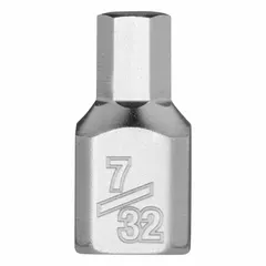 Hex bit socket with 7/32 in SAE hex tip and fixed insert design. Overall length 51/64 in. Used for driving hex fasteners in assembly, maintenance, and repair tasks.
