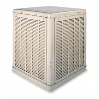 This multiple-inlet residential ducted evaporative cooler operates on 115V AC and includes a drive package that requires assembly. It measures 34 1/2 in x 34 1/8 in x 34 1/8 in with a 2 in pad thickness. Typical applications include cooling in dry climates where low-cost, energy-efficient evaporative cooling is desired