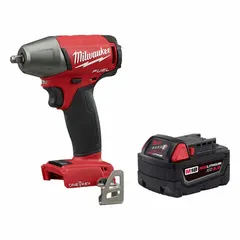 This cordless impact wrench features a brushless motor and 18 V DC voltage, delivering 210 ft-lb of fastening torque. The 3/8 in drive size is suited for fastening and loosening nuts, bolts, and lag screws in automotive repair, construction, and industrial maintenance. Kit includes wrench (MPN 2758-20) and battery (MPN 48-11-1850).