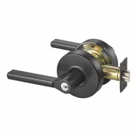 This cylindrical lockset is designed for office lever lock applications in commercial environments. It features a Black Suede Powder Coated finish on spray cast zinc with a TB lever. The lockset is ADA compliant and meets A156.2 standards