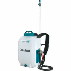 Battery-powered backpack sprayer for garden and agricultural use. Features a 4 gal tank and operates on the 18V LXT® system. Chemically compatible with insecticides for pest control applications.