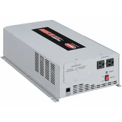 Converts 12V DC to 120V AC at 60 Hz with 2500 W continuous output. Features three AC outlets and terminal blocks for DC connection. Suitable for powering tools, pumps, and controls in off-grid or mobile applications where modified sine wave is acceptable.