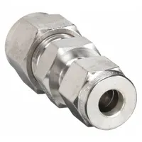 This double-ferrule stainless steel union connects 3/4 in OD and 1/2 in OD tubing in compression x compression configuration. Suitable for industrial fluid or gas systems requiring leak-tight, vibration-resistant joints. Compatible with Parker A-LOK fitting brands