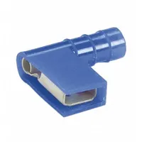 Blue nylon fully insulated flag disconnect for 16 AWG to 14 AWG wire. Full-coverage insulation protects against short circuits. Used for quick-connect wiring in control panels, appliances, and automotive systems