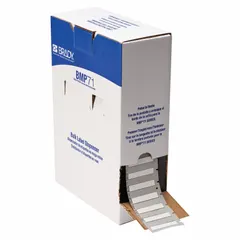 White matte polyolefin precut sleeve label roll measuring 1 3/4 in x 11/32 in. Designed for wire gauges 10 AWG to 16 AWG. Compatible with the BMP71 printer series for on-demand wire and cable identification in industrial settings.