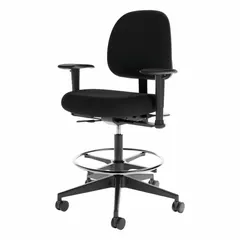 This adjustable-arm office chair from CRAMER features a black finish with a 15-inch back height and a 19 1/2-inch square seat. Suitable for use at desks, workbenches, or control stations in office and industrial settings.