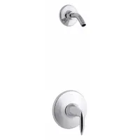 This KOHLER Alteo Rite-Temp shower faucet features a polished chrome finish and a single lever handle for controlling water flow and temperature. It includes a fixed shower arm, suitable for residential and commercial shower installations. The faucet is part of the Alteo series and is designed for single-handle operation