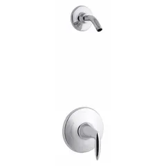 This KOHLER Alteo Rite-Temp shower faucet features a polished chrome finish and a single lever handle for controlling water flow and temperature. It includes a fixed shower arm, suitable for residential and commercial shower installations. The faucet is part of the Alteo series and is designed for single-handle operation.