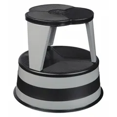 This round rolling step stool from CRAMER features a steel frame with a gray finish and two steps. It has a standing height of 14.3 inches and a load capacity of 350 lb. The stool is equipped with slip-resistant plastic feet for stability. It is not foldable, nestable, or stackable, and does not include handrails. Suitable for providing elevated access in industrial, warehouse, and commercial environments.