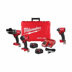 This Milwaukee 18V cordless tool combination kit includes a hammer drill and impact driver, designed for drilling, driving, fastening, and cutting in wood, metal, and masonry. Suitable for construction, remodeling, and maintenance tasks on job sites or in workshops. Part of the M18 platform, the kit comes with a battery included.