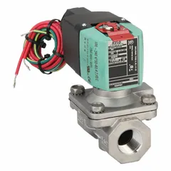 This 2-way, 2-position normally closed solenoid valve from REDHAT features a 1/2 in pipe size and operates on 100 to 240V AC/DC. The watertight coil enclosure makes it suitable for applications requiring protection against moisture. It is commonly used for on/off control of liquids or gases in plumbing and industrial systems.