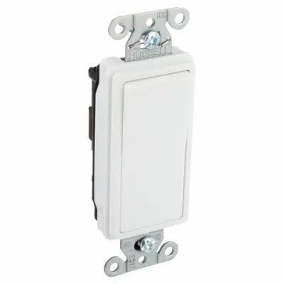 HUBBELL DS315W Rocker Wall Switch, 3-Way, Maintained, White, 120/277V AC, 15 A - Rocker Wall Switches
