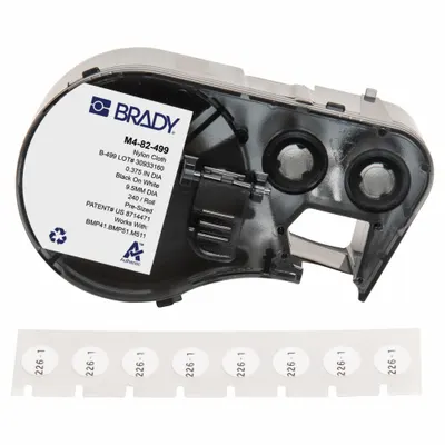 BRADY Combined Label and Ribbon Cartridge: Circle, 3/8 in, Cryogenic Autoclavable Nylon - Brady Thermal Transfer Precut Label Roll Cartridges
