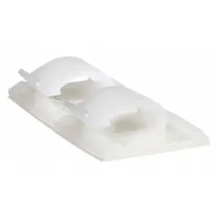 Adhesive mount cable clip for securing and routing wire bundles up to 0.38 inches in diameter. Features a 0.49-inch slot width, 1-inch length and width, natural Nylon 6/6 construction, and rubber adhesive backing. Suitable for use in control panels, data centers, and industrial equipment.