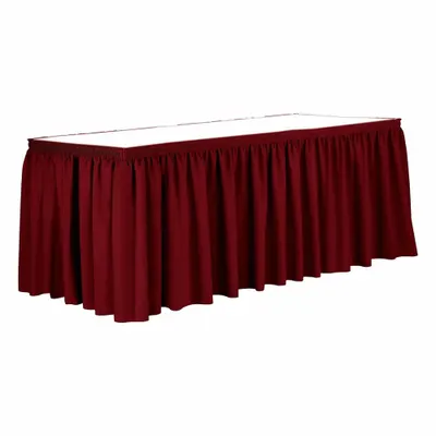 R&R TEXTILE Poly Shirred Table Skirt with Hook-and-Loop, 29 in x 21 1/2 ft, Red - Table Skirts