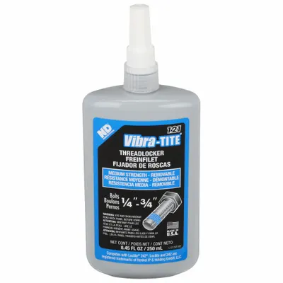 VIBRA-TITE Medium-Strength Threadlocker: 121, Blue, High-Temp Resistant, 8.45 fl oz - Medium-Strength Threadlockers (Blue)