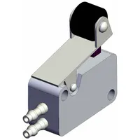 Roller-actuated manual air control valve with side-ported body and 3 ports. Features 4 mm push-on connections for pneumatic tubing. Used in pneumatic systems for directional flow control, such as in industrial automation and machine tool circuits