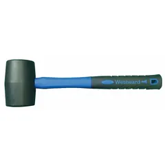 This plastic mallet features a 16 oz head with a 2-1/4 in diameter and 4 in head length, mounted on a steel handle for a total length of 13 in. The blue/black plastic head provides a non-marring striking surface suitable for assembly, bearing seating, and sheet metal forming.