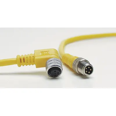 BRAD HARRISON Cordset: M8 Male Right Angle X Bare Wire, 4 Pins, Yellow, PVC, 2 m Cable Lg - Single-Ended Cordsets with PVC Jacket for Flexing Applications