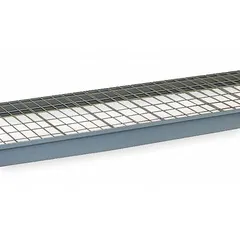 Steel wire decking bulk rack shelf kit with 14 ga beams and a powder-coated Dove Gray finish. Includes a steel wire deck. Suitable for organizing palletized or bulk materials in warehouses and distribution centers.