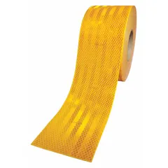 Yellow reflective tape with acrylic adhesive, 4 inches wide and 50 yards long. Designed for marking and outlining school buses to enhance visibility and meet safety compliance requirements.