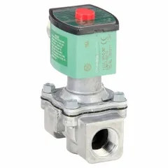 This 2-way, 2-position normally open solenoid valve is designed for on/off control of fluid flow. It features a high-flow design and an NBR seal, suitable for use with water, air, and light oil. The valve has a 3/4 in pipe size and operates at 110V AC.