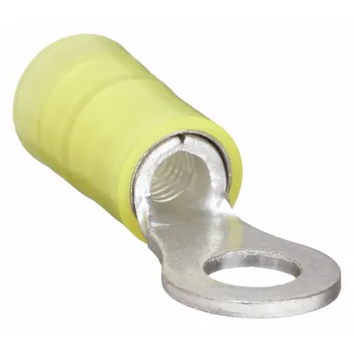 PANDUIT Ring Terminal: Yellow, Nylon Insulation, 1/4 in Stud Size - Insulated Ring Terminals