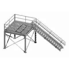 Steel guard platform with a gray acrylic enamel finish. Platform load capacity of 125 lb/sq ft. Suitable for elevated security and surveillance positions in industrial or perimeter monitoring applications.