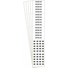 White adhesive pipe markers with black legend text reading 'Outside Air'. Each pack contains 3 markers with arrows, fitting pipe O.D. of 3/4 in and smaller. Used to identify HVAC or ventilation pipes carrying outside air in industrial and commercial facilities.