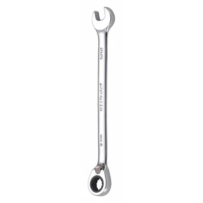 WESTWARD Combination Wrench: Alloy Steel, Chrome, 9 mm Head Size, 5 7/8 in Overall Lg - Metric 12-Point Ratcheting Combination Wrenches