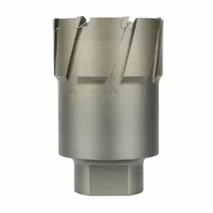 This annular cutter features a two-piece alternate-tooth carbide-tipped design for cutting precise holes in metal. With a 3-5/8 in diameter and 2 in maximum cutting depth, it is suited for industrial fabrication, structural steel work, and maintenance applications. The bright finish and included pilot pin facilitate accurate alignment and clean cuts.