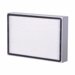HEPA replacement filter for laminar flow workstations. Measures 4 inches in height and 30 inches in width. Captures airborne particles to maintain a clean environment in controlled settings.