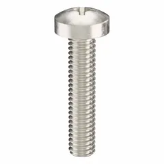 Pan head machine screw with M2.5x0.45 thread, 12 mm length, and #1 Phillips drive. Made from 316 stainless steel with plain finish. Supplied in a 100-piece pack. Suitable for fastening components in precision assemblies, electronics enclosures, and light-duty machinery where corrosion resistance is required.