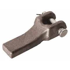 Chain retainer for securing and guiding chains in industrial equipment. Overall length 6 in, overall width 7 13/16 in. Used in material handling, conveyor systems, and heavy-duty vehicle maintenance.