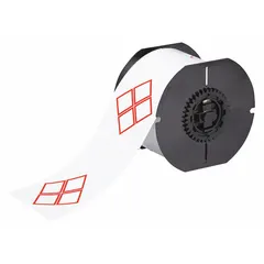 Red GHS/CLP 4B diamond-shaped precut label roll, 2 15/16 in x 4 5/16 in, made of polyester with acrylic adhesive. No preprinted legend, compatible with i3300 printer series. Used for chemical hazard identification and labeling of containers, drums, or pipes.