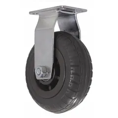 Fixed caster for material handling applications such as carts, racks, and light-duty industrial equipment. Provides non-swiveling support for straight-line movement in warehouses, assembly lines, and distribution centers.