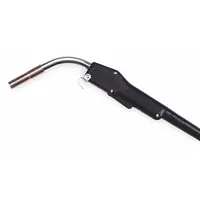 MIG gun rated at 200 A with 0.045 in wire capacity and 15 ft cable. Uses CO2 shielding gas. Features Miller-compatible rear connection and Contact Tip Series 14. Suitable for semi-automatic GMAW in fabrication and repair applications