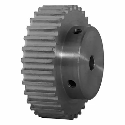 Dayton Timing Pulley: Curvilinear, Fixed, For 9 mm Belt Wd, 32 Teeth, 5 mm Pitch - HTD Section Fixed-Bore Timing Pulleys with Hub