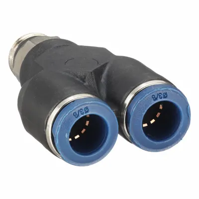 AIGNEP USA Push-Fit Wye Fitting, 3/8 in OD x 3/8 in OD, 1/4-18 Thread - Nylon & Nickel-Plated Brass Tube Fittings