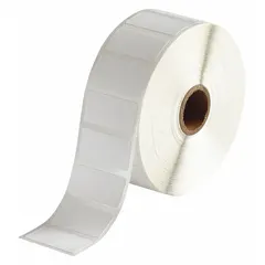 Nylon, white precut label roll measuring 3/4 in x 1 1/2 in, containing 1,500 labels. Compatible with BBP11 printer series and requires R4913 ribbon. Used for industrial identification tasks such as cable marking, asset tagging, and safety signage.