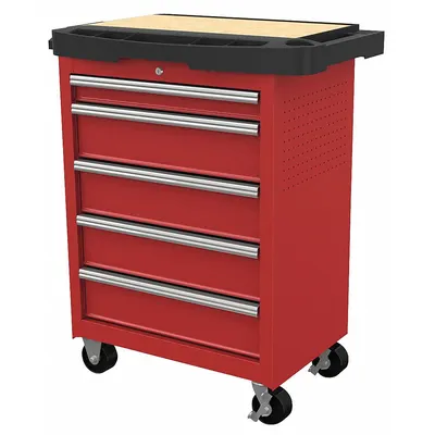WESTWARD Rolling Tool Cabinet: Red / Red Drawer, 34 5/16 in W x 19 1/2 in D x 39 3/8 in H - Light-Duty Rolling Tool Workstations